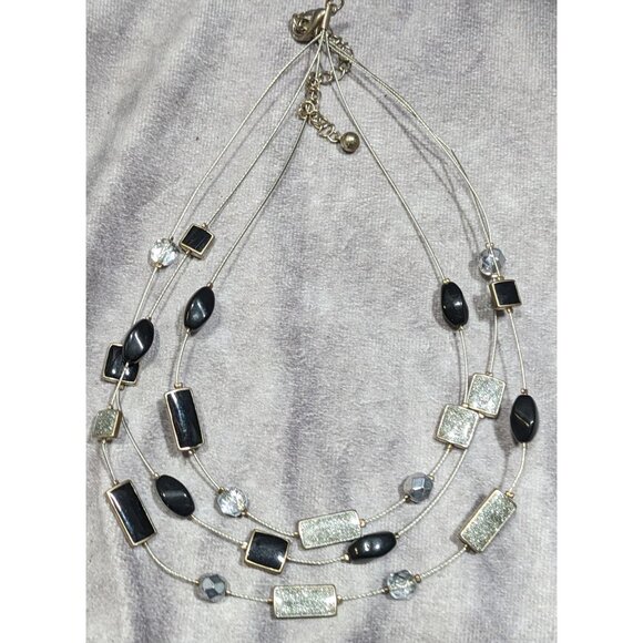 Y2K Layered Floating Glitter Necklace Black And Silver Tone - Picture 6 of 6
